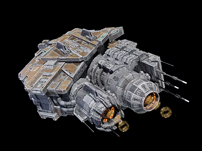 Sci Fi Spaceship Model With Detailed Mechanical Structure And Glowing Engines 3d model