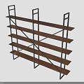 Multi Tiered Wooden Shelf With Black Metal Frame And Open Design