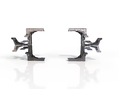 Metal Mechanical Parts with Complex Structure Symmetrically Placed and Industrial Texture 3d model