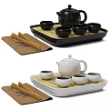 Black And White Teaware Set With Teapot Teacups Tray Bamboo Mat And Chopsticks