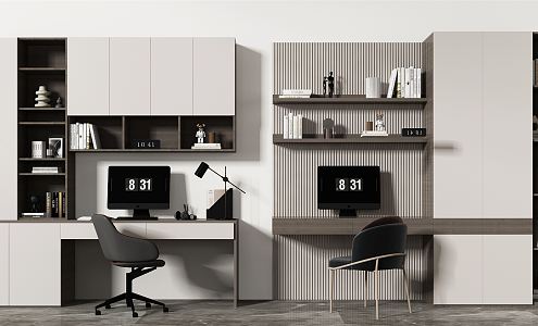 Modern desk and chair desk bookcase 3d model