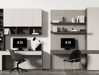 Modern desk and chair desk bookcase 3d model