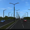 Road Infrastructure Featuring Street Lights Cars And Green Vegetation On Wide Road