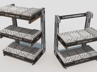 Sturdy Metal Frame Display Shelves With Multiple Perforated Tiers For Retail Storage 3d model