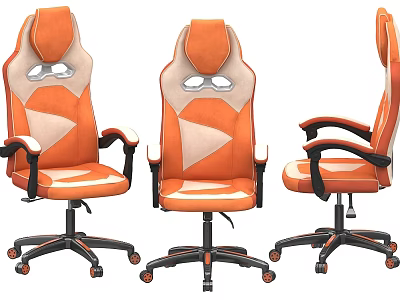 Modern Orange And White Office Chair With Ergonomic Design And Swivel Wheels 3d model