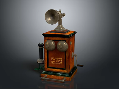 Classic Vintage Telephone With Wooden Cabinet Horn Receiver And Rotary Dials 3d model