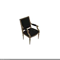 Classic Single Chair With Black Leather Upholstery Golden Accent Armrests And Elegant Carved Legs