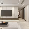Modern Minimalist Dining Living Room Interior With White Table Brown Chairs And Display Cabinets