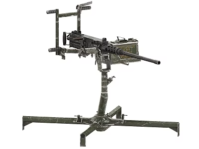 Military Heavy Machine Gun with Camouflage Tripod and Ammunition Box for Combat Use 3d model