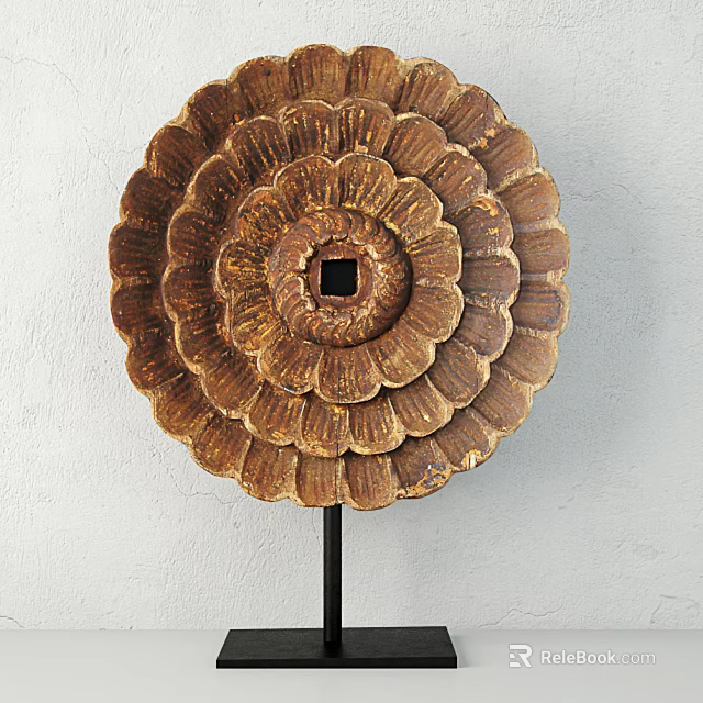 Brown Flower Decorative Ornament Set With Multi Layered Petals Square Center Hole And Black Stand 3d model 