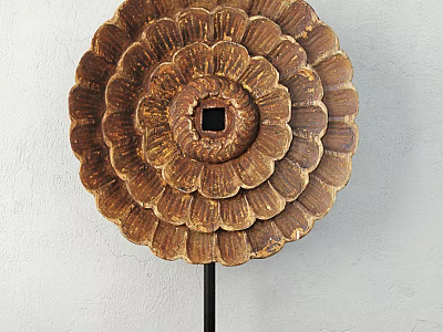 Brown Flower Decorative Ornament Set With Multi Layered Petals Square Center Hole And Black Stand 3d model