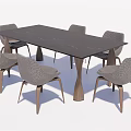 Modern Dining Table Set With Six Wooden Chairs And Woven Backrest Design 3d model