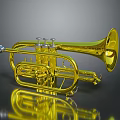 Shiny Golden Trumpet with Reflective Surface Displayed on Gray Background