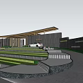 Modern Entrance Gate With Steps Lawn Lighting And Clear Blue Sky