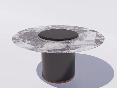 Round Dining Table With Marble Pattern Tabletop Black Circular Center And Black Cylindrical Base 3d model