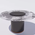 Round Dining Table With Marble Pattern Tabletop Black Circular Center And Black Cylindrical Base