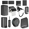 Modern Black Bathroom Accessories Set Toilet Paper Holder Soap Dispenser Trash Can And Brush