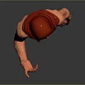 Shirtless Man With Red Hood One Yellow Eye Beard And Outstretched Arm In Gray Background