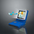 Blue Clamshell Handheld Gaming Computer With Screen Displaying 3D Game Characters Flying 3d model