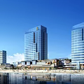 Modern High Rise Office Building With Glass Facade By Seaside Commercial Area