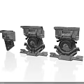 Industrial Mechanical Components With Gray Metal Base And Circular Elements