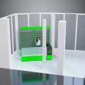 Modern Office Reception Desk With Green Counter And Glass Partitions