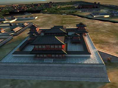 Ancient Chinese Architecture Traditional Multi Tiered Roofs Complex Aerial View With Stone Platform And Greenery 3d model
