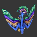 Colorful Mythical Creature Statue With Blue Body Green Purple Feathers And Vibrant Wings