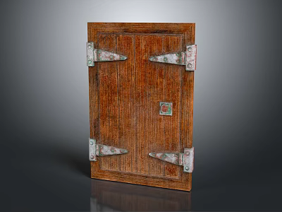 Wooden Swing Door With Metal Hinges Vintage Style Home Decor Design Element 3d model