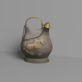 Ceramic Vessel Featuring Horse Relief Golden Handle Chain And Bell Design