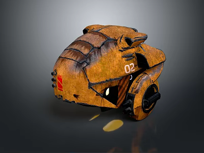 Brown Leather Textured Tank with Number 02 and Wheels on Gray Background 3d model