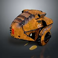 Brown Leather Textured Tank with Number 02 and Wheels on Gray Background