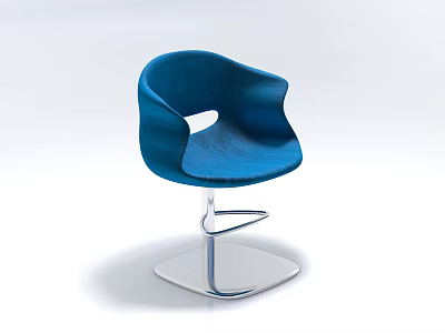 Modern Blue Single Chair with Curved Backrest and Chrome Metal Geometric Base 3d model