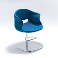 Modern Blue Single Chair with Curved Backrest and Chrome Metal Geometric Base
