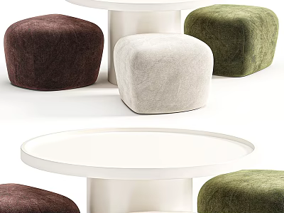 Colorful Upholstered Stools In Brown White Green For Modern Living Space 3d model