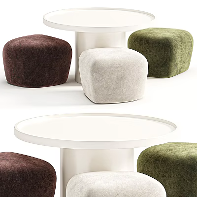 Colorful Upholstered Stools In Brown White Green For Modern Living Space 3d model