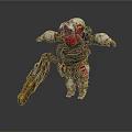Cybernetic Character With Biological Head And Heavy Weapon In Metallic Armor