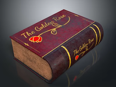 Vintage The Golden Rose Book With Red Cover And Golden Flower Decorations 3d model
