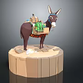 Cartoon Style Donkey Carrying Supplies Standing On Round Wooden Platform
