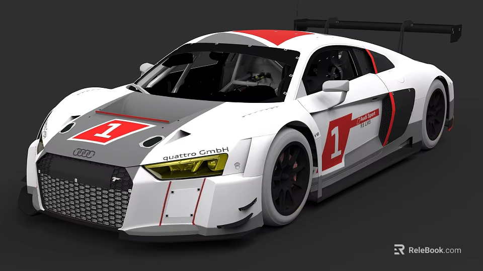 Audi White And Red Race Car With Number 1 Livery And Aerodynamic Spoiler 3d model 