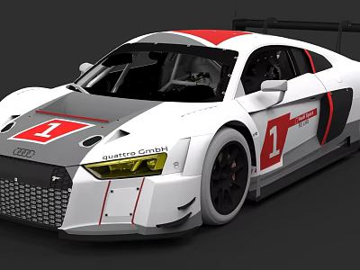 Audi White And Red Race Car With Number 1 Livery And Aerodynamic Spoiler 3d model