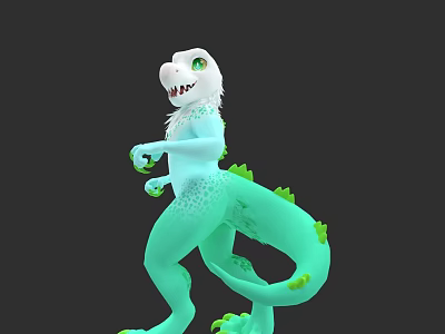 3D Game Character Light Blue Green Dinosaur with White Underbelly Green Spikes and Big Eyes 3d model