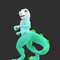 3D Game Character Light Blue Green Dinosaur with White Underbelly Green Spikes and Big Eyes