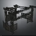Industrial Metal Frame Scene Component With Wooden Planks Scaffolding And Entrance Structure Details