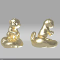 Two Golden Otter Statues Sitting On Cloud Shaped Base