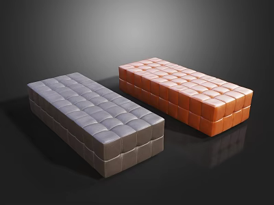 Modern Leather Tufted Sofa Bench with Square Pattern in Gray and Orange Colors 3d model