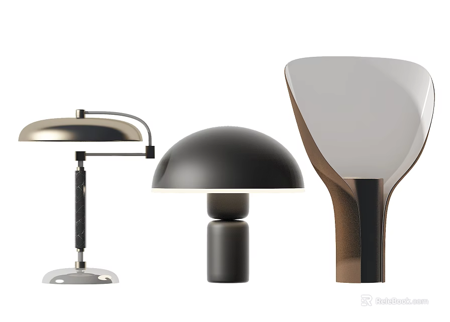 Modern Stylish Table Lamps With Different Designs And Metallic Bases 3d model