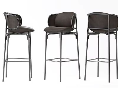 Modern Bar Stools With Metal Frame Comfortable Upholstered Seats And Backrest Design 3d model