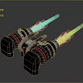 Rocket Propelled Weapon With Flaming Jets And Metallic Double Thrusters Design