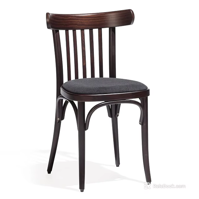 Simple Wooden Frame Leisure Chair With Gray Upholstered Seat And Curved Backrest 3d model 
